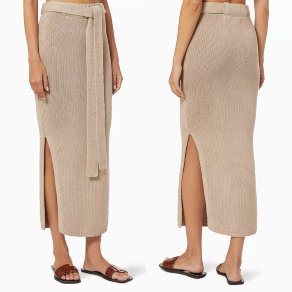 JOSLIN Skye Knit Organic Cotton Neutral Color Midi Skirt S